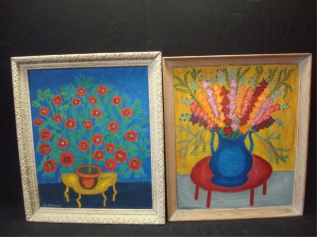 Appraisal: Leo Shultzman Two Oil on Canvas Paintings c Each signed