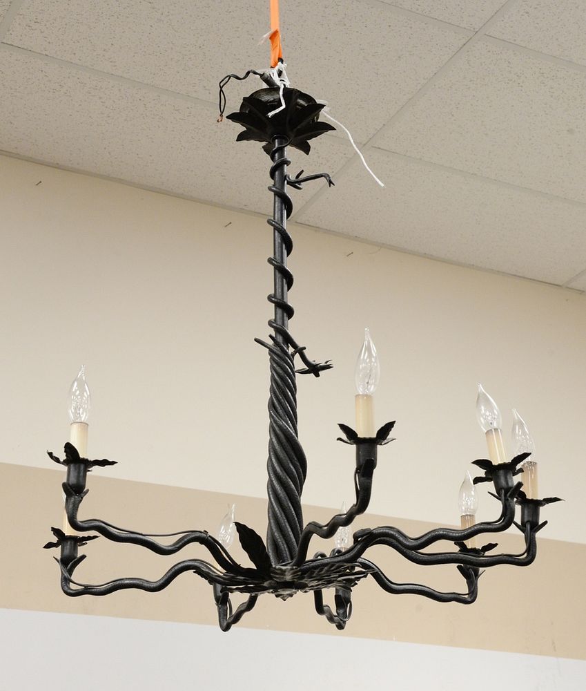 Appraisal: Contemporary iron hanging light having eight snakes form arms along