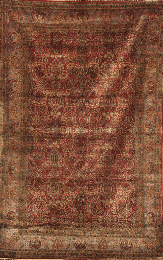 Appraisal: Sino-Hereke Silk Rug Modern Red ground with floral spray field