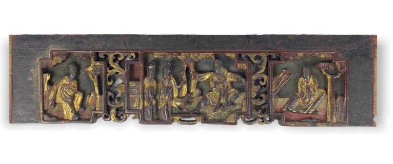 Appraisal: Antique Chinese Carved Gilded Wood Panel x