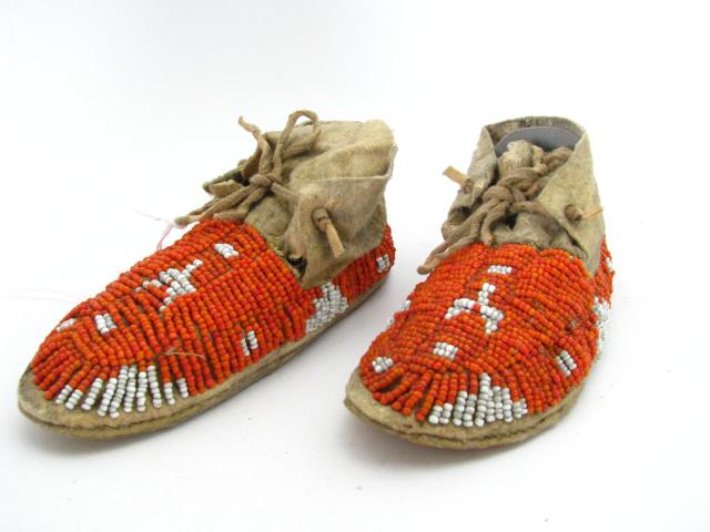 Appraisal: Pair of Plains Indian Beaded Child's Moccasins orange and white