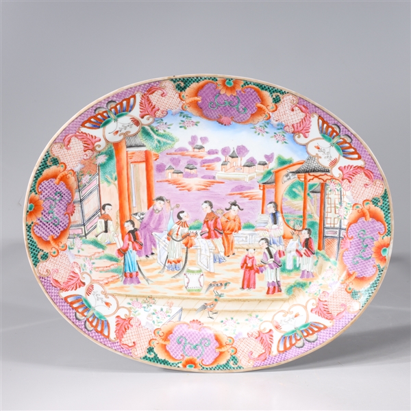 Appraisal: Chinese famille rose enameled porcelain platter with figures flowers and