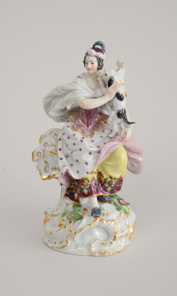 Appraisal: MEISSEN PORCELAIN FIGURE GROUP OF A LADY WITH SPANIEL With