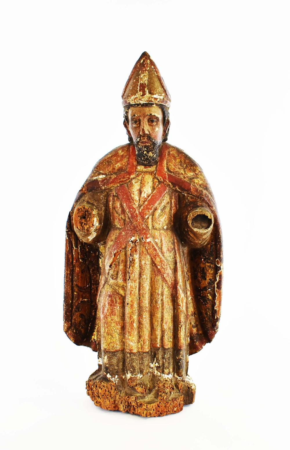 Appraisal: CONTINENTAL PAINTED AND CARVED MALE SAINT th th Century probably