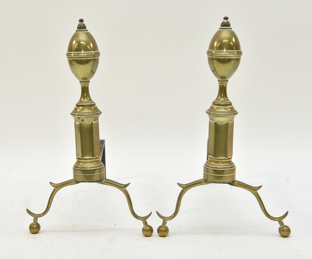 Appraisal: Pair of Brass Lemon Top Andirons Pair of brass lemon