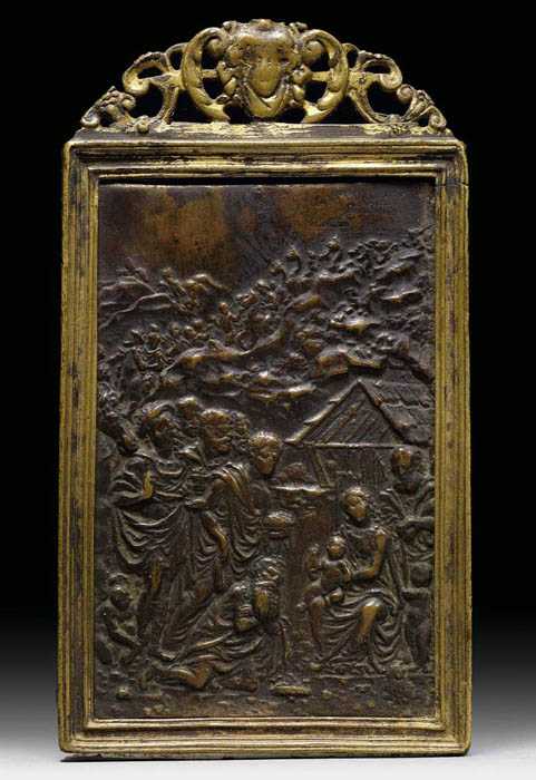 Appraisal: BAROQUE RELIEF PLAQUE Northern Italy circa Burnished bronze depicting the