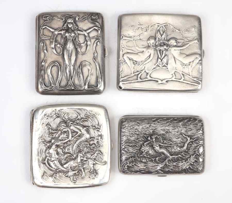 Appraisal: ART NOUVEAU STERLING CIGARETTE CASES pieces total to include Mauser