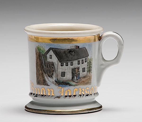 Appraisal: GRAIN MILL OPERATOR OCCUPATIONAL SHAVING MUG porcelain with polychrome painted