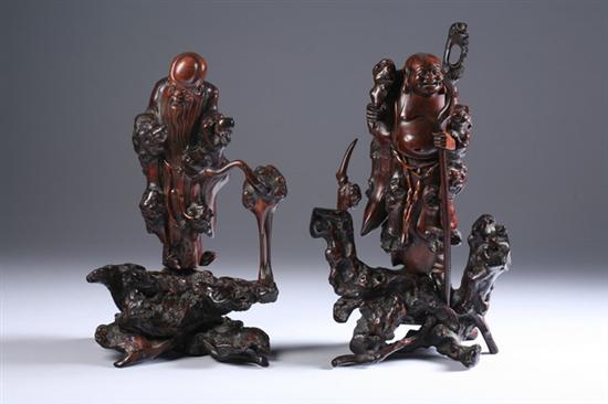 Appraisal: PAIR CHINESE ROOT FIGURES OF IMMORTALS - in high in