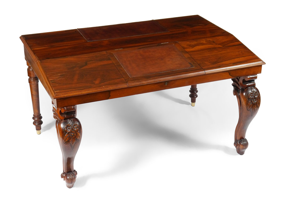 Appraisal: ROSEWOOD LIFT TOP DESK Rosewood slant front top with leather