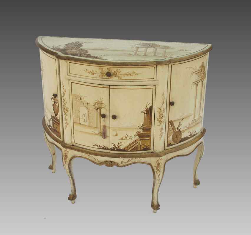 Appraisal: PAINT DECORATED DEMI CHEST Decorated with hand painted scenes of