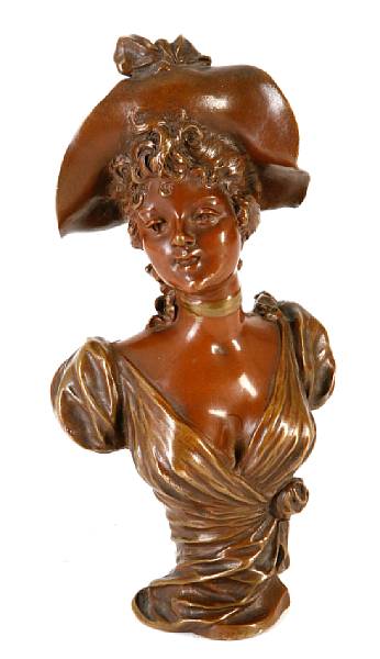 Appraisal: A Marcel Debut bronze bust of a maiden Untitled brown