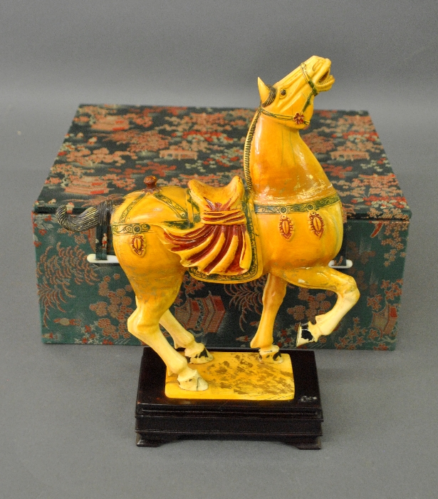 Appraisal: - Reproduction composition Tang horse with stand and original box