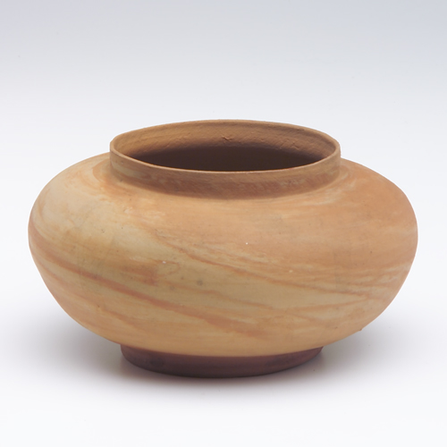 Appraisal: GEORGE OHR Squat vessel of marbleized red and beige clay