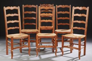 Appraisal: Set of Six French Provincial Carved Cherry Rush Se Set