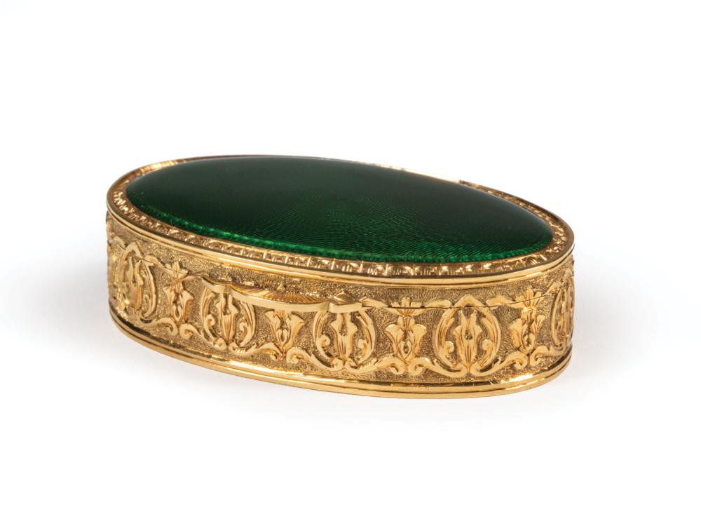 Appraisal: Continental kt Yellow Gold and Guilloche Enamel Snuff Box th