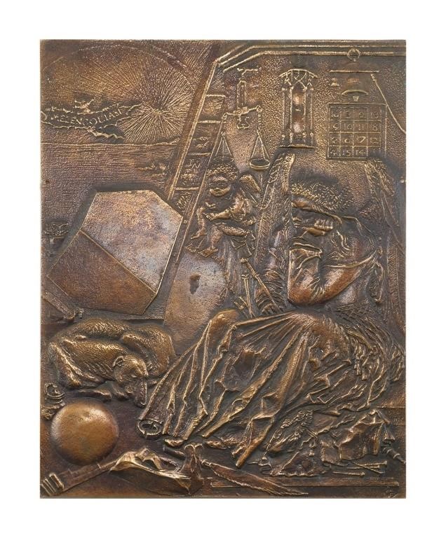 Appraisal: Bronze plaque after Albrecht Durer's engraving Melancholia Signed at lower