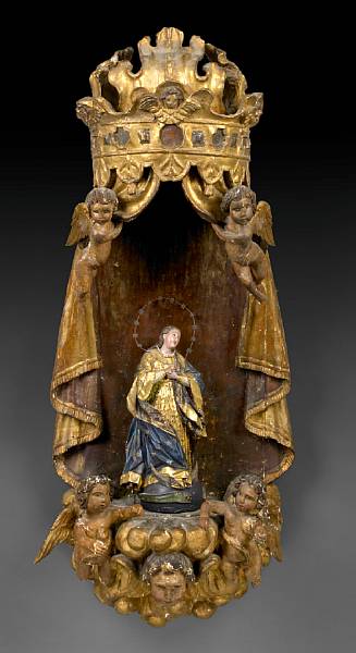 Appraisal: A Spanish Baroque giltwood wall niche th century In the