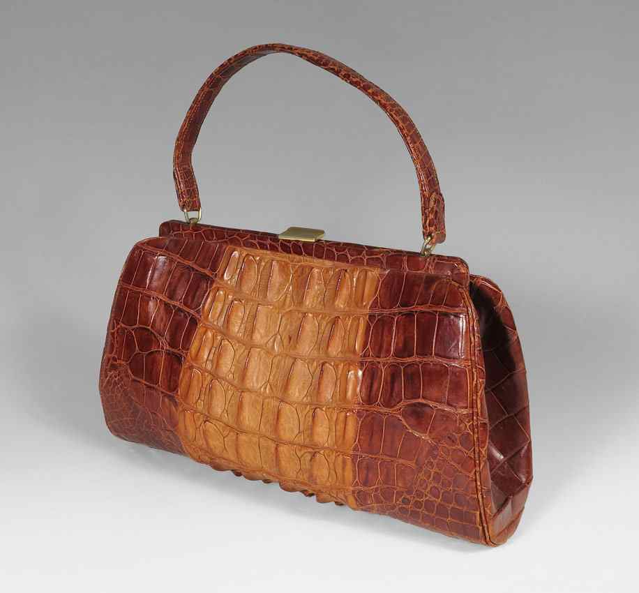 Appraisal: VINTAGE ALLIGATOR HANDBAG Unmarked as to maker measures '' h