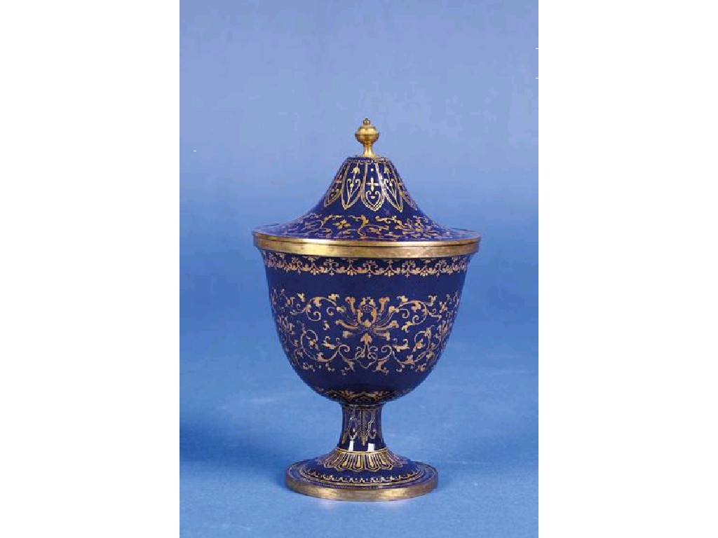 Appraisal: A RARE CHINESE EXPORT BLUE ENAMEL URN AND COVER made