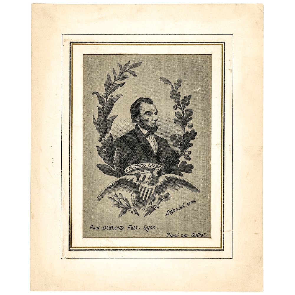 Appraisal: -Dated Decorative Abraham Lincoln Woven Silk Portrait Memorial Tribute Abraham