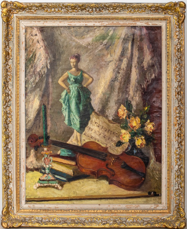 Appraisal: ALEXANDER SIDERIS MUSE MID CENTURY OIL ON CANVAS Alexander Sideris