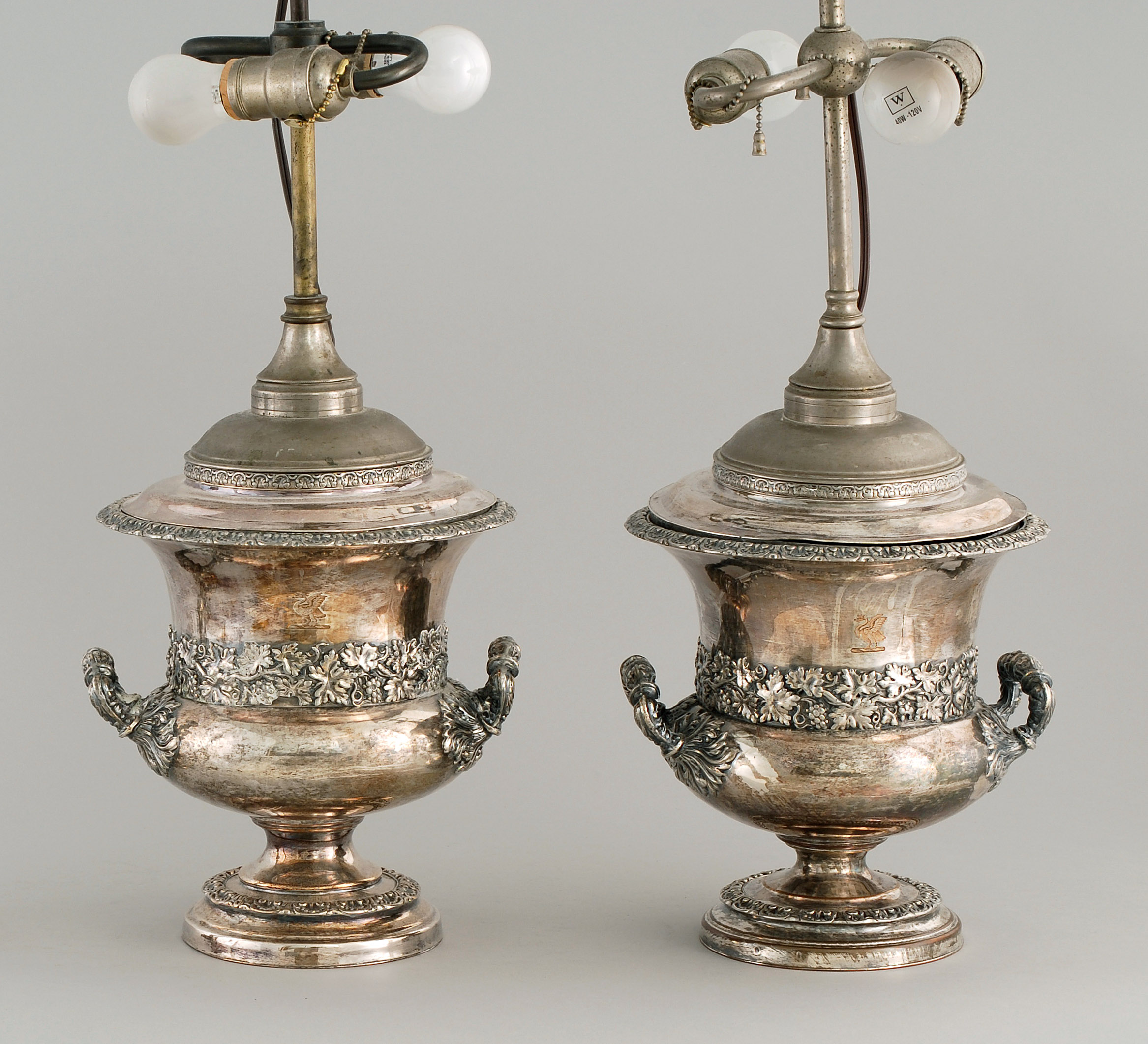 Appraisal: PAIR OF SHEFIELD SILVER PLATED WINE COOLERS th CenturyIn urn