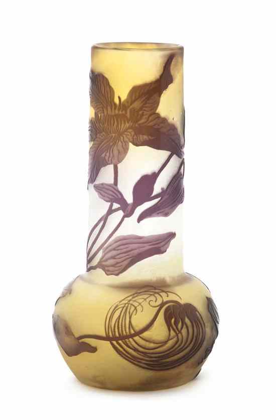 Appraisal: A Galle Cameo Glass Vase of bottle form with clematis