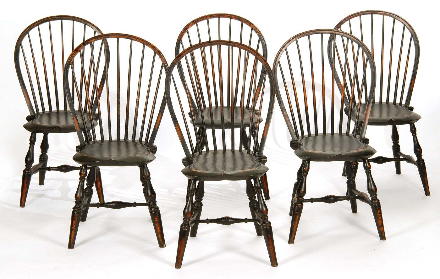 Appraisal: SET OF SIX CONTEMPORARY WINDSOR CHAIRS With distressed black finish