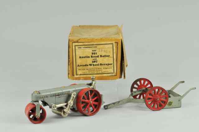 Appraisal: ARCADE ''AUSTIN ROLL-A-PLANE'' ROAD ROLLER W SCRAPER Boxed example cast