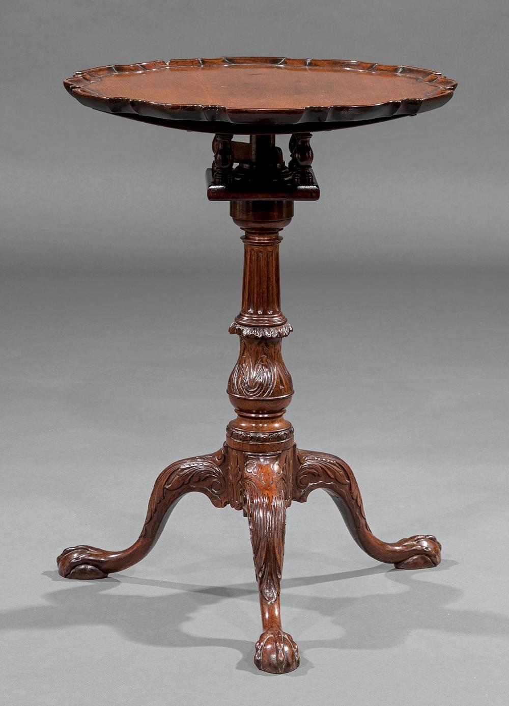 Appraisal: English Chippendale-Style Carved Mahogany Candlestand th c piecrust top birdcage