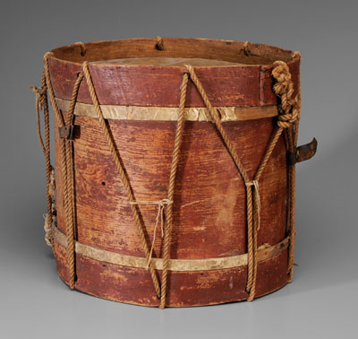 Appraisal: Painted wooden drum original hide top and bottom tightening cord