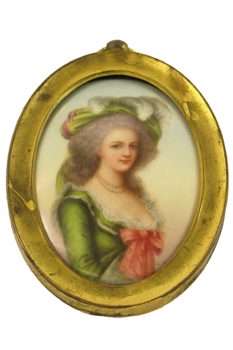 Appraisal: A MINIATURE PORTRAIT OIL ON PORCELAIN of a beautiful lady