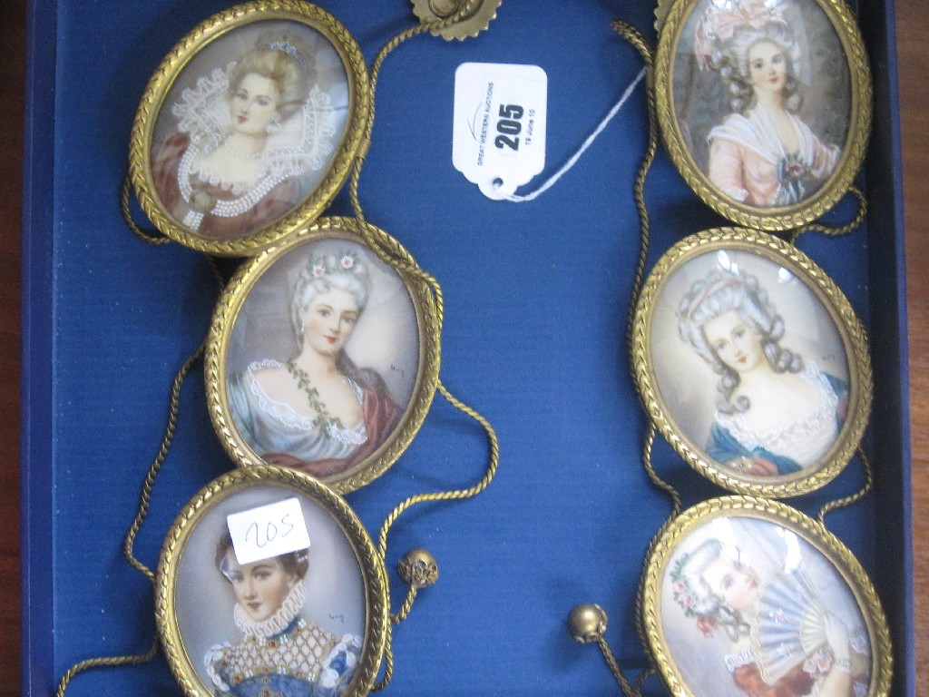 Appraisal: Set of six portrait miniatures in gilt frames