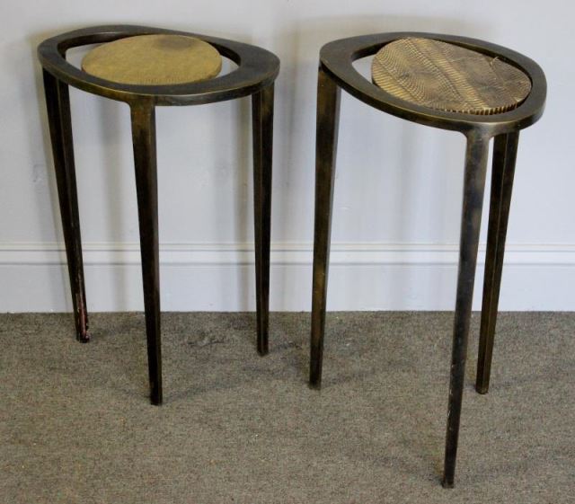 Appraisal: Modern Pair of R Y Augousti Snakeskin BronzeEnd Tables One