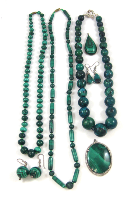 Appraisal: NINE PIECES OF BEADED JEWELRY including malachite and azurite set