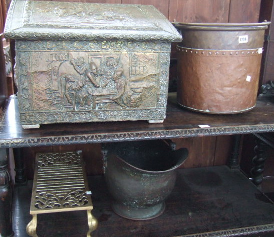 Appraisal: Fireside metalware items two copper riveted log bins with swing