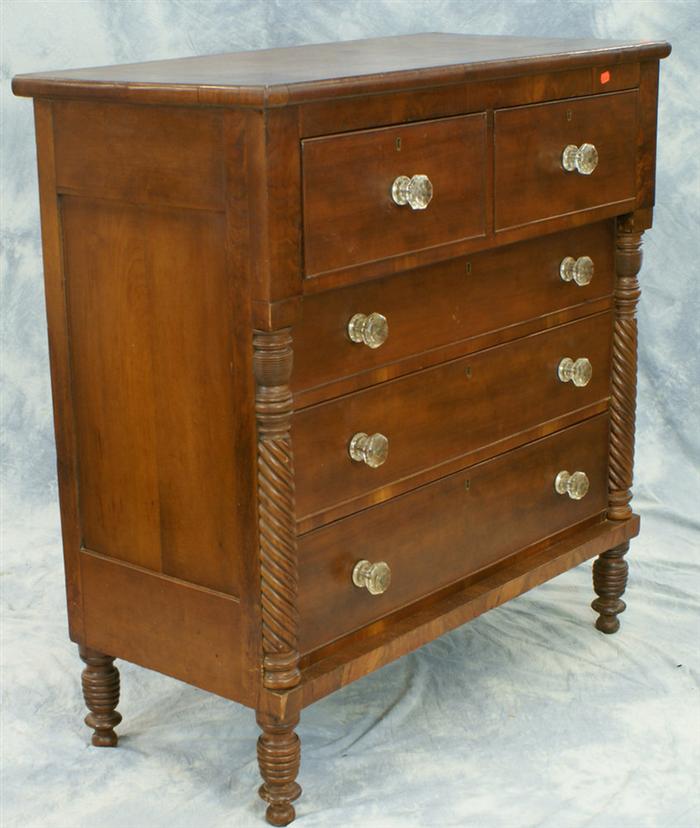 Appraisal: Mahogany Federal chest with spiral columns h w d Estimate