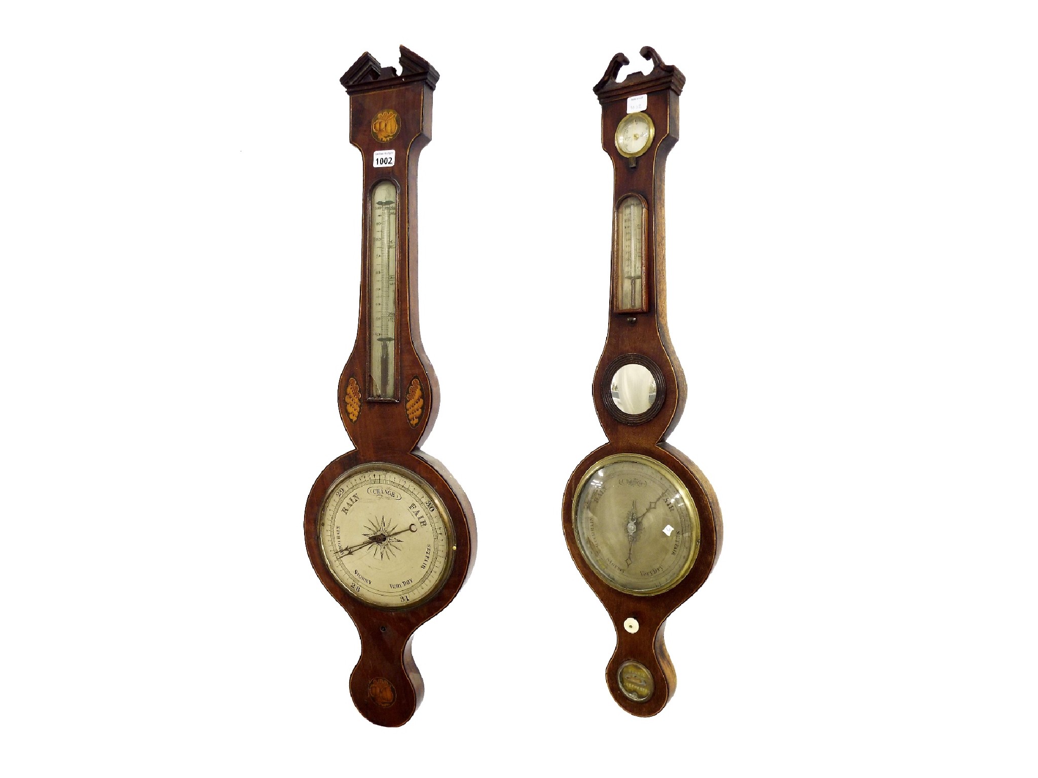 Appraisal: Early mahogany inlaid banjo barometer thermometer and a later mahogany