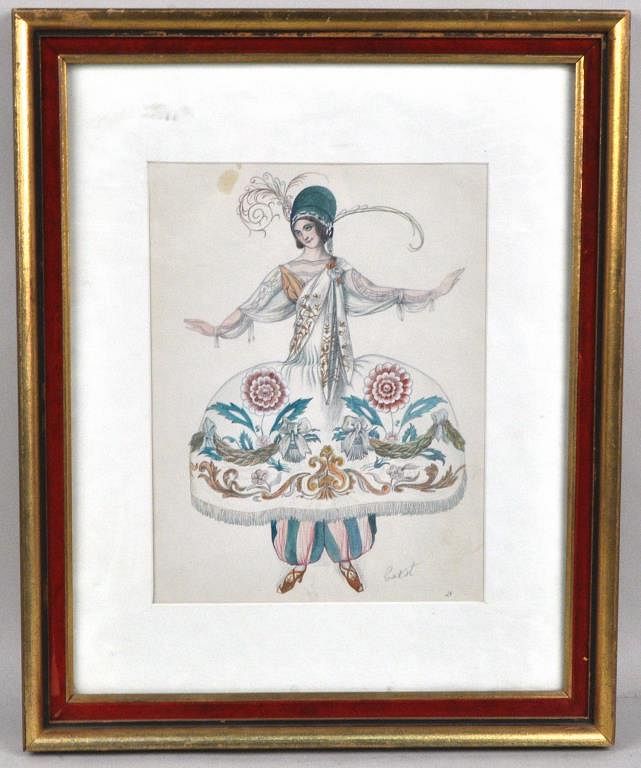 Appraisal: Leon Bakst Pencil W C Costume Illustration Russian - signed