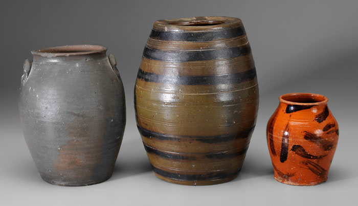 Appraisal: Three Stoneware Earthenware Jars one stoneware with gray salt glaze