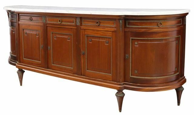 Appraisal: French Louis XVI style marble-top mahogany sideboard th c having