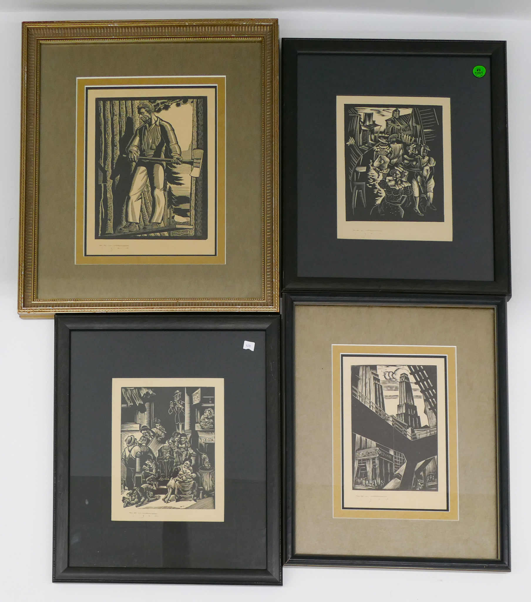 Appraisal: pc Earl M Washington Signed Woodcut Prints Framed ''x Largest