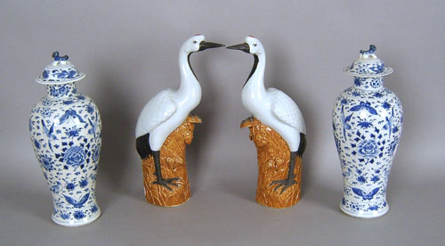 Appraisal: Pair contemporary Chinese porcelain cranes h together with two covered