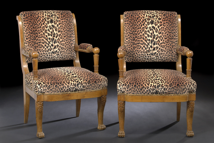 Appraisal: Pair of Empire-Style Walnut Fauteuils third quarter th century each