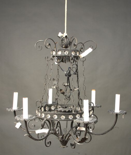 Appraisal: th Century wrought iron chandelier d x h Good condition