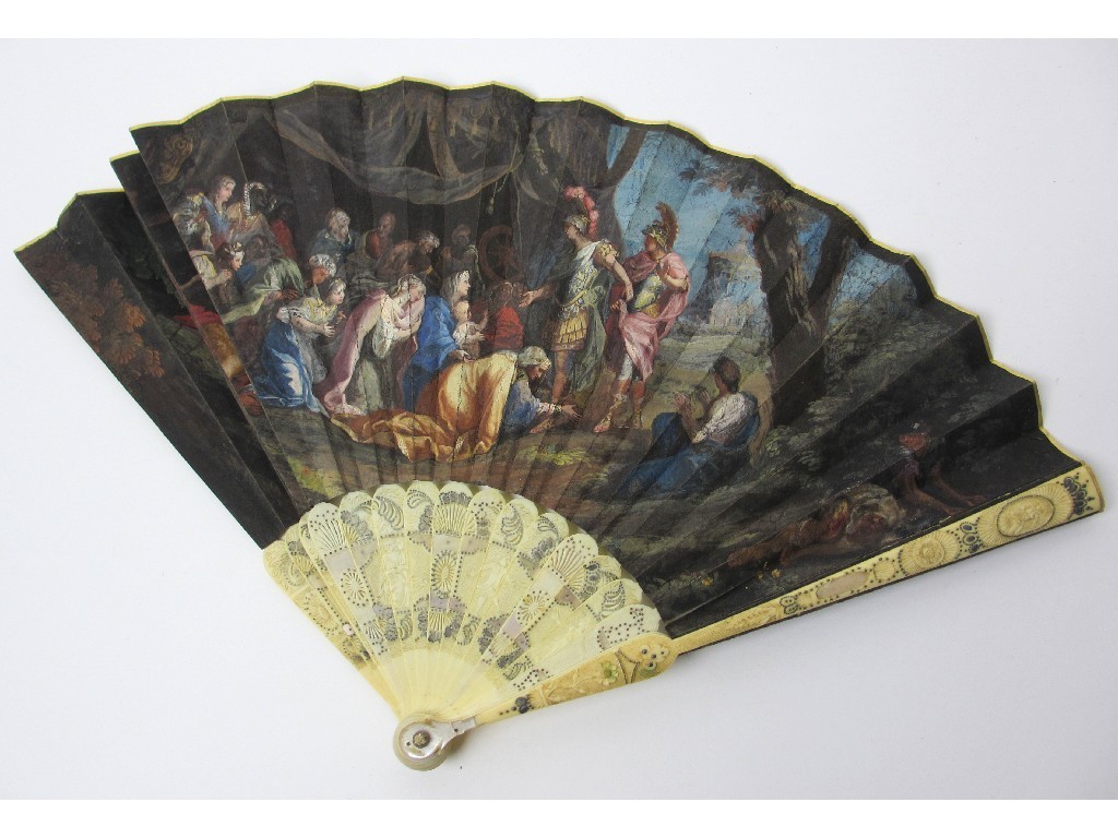 Appraisal: A painted fan decorated with a biblical scene with pierced