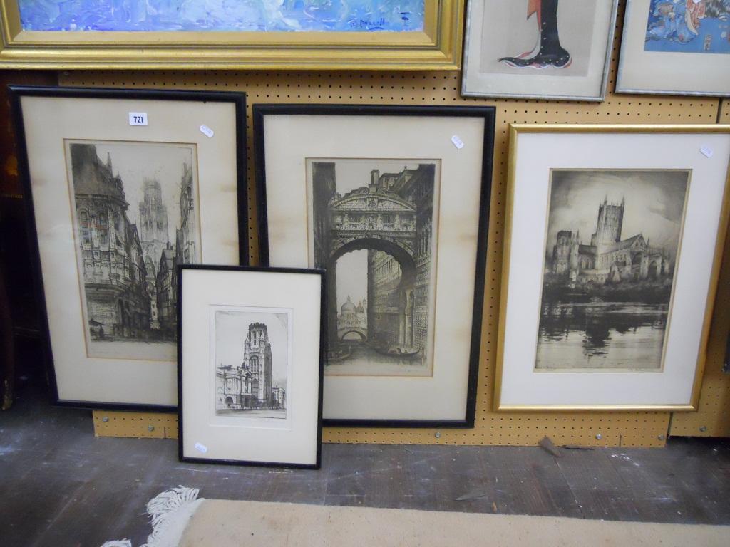 Appraisal: A collection of four black and white etchings of architectural