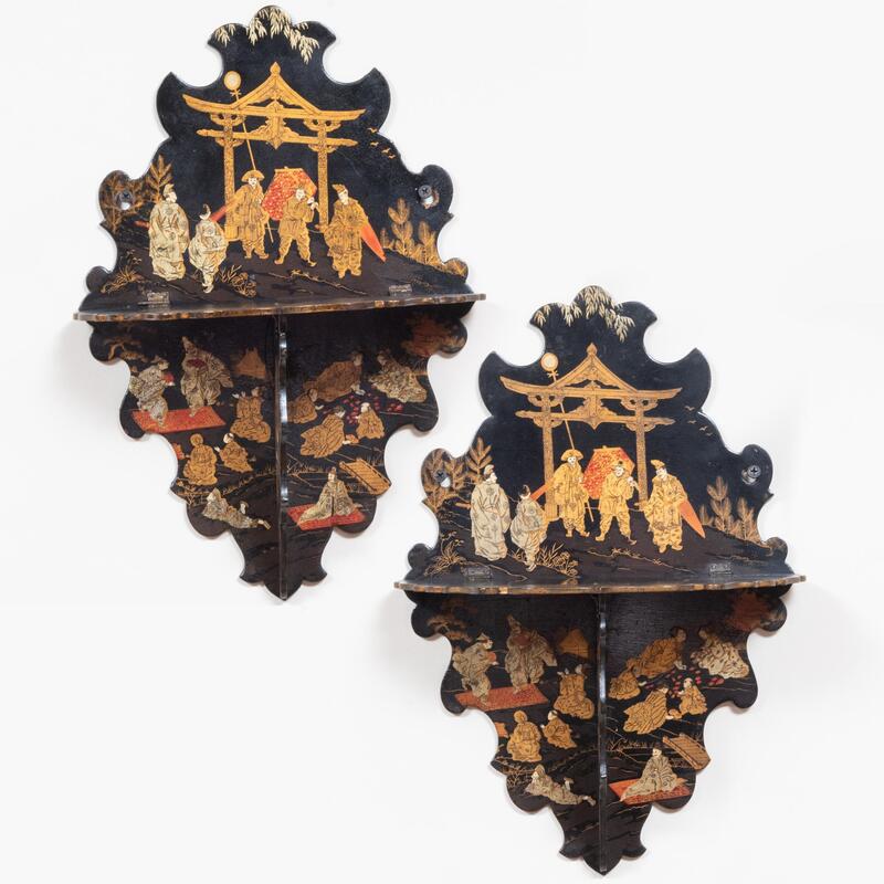 Appraisal: Pair Victorian Papier Mache Chinoiserie Wall Brackets x in Condition