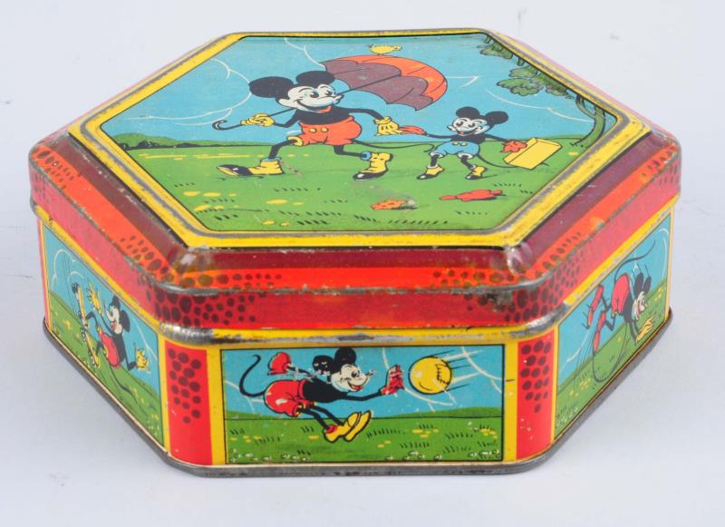 Appraisal: Disney Hexagonal Belgium Tin with Hinged Lid Circa s Belgium